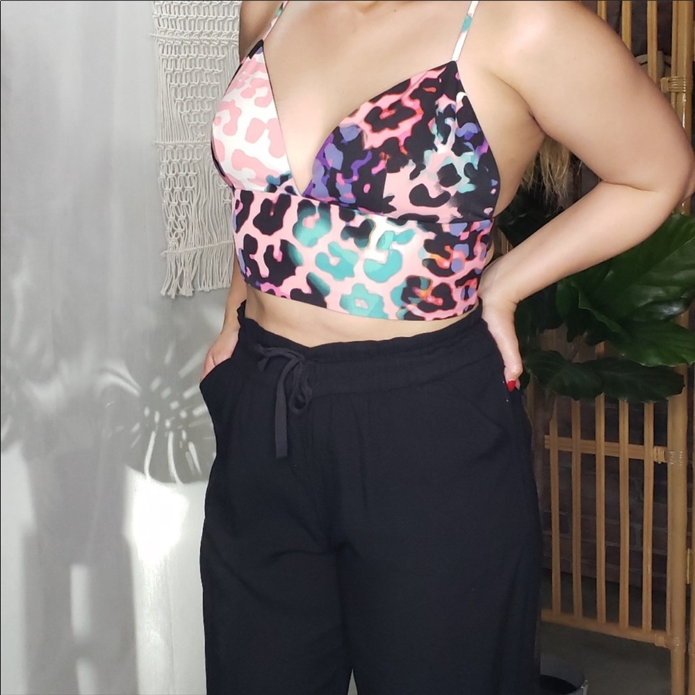 Bebe Leopard Rainbow Sexy Crop Top